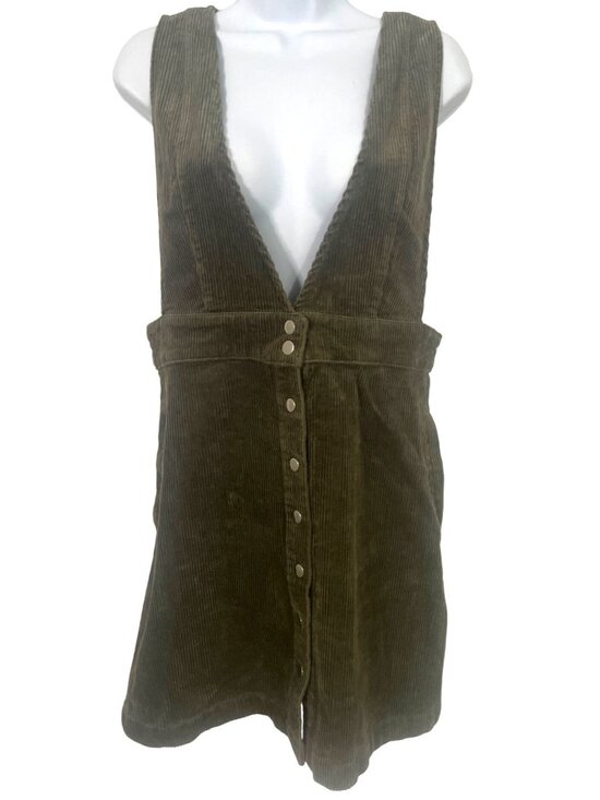 Forever 21 Dresses & Skirts - Forever 21 Womens Corduroy Olive Green Overall Dress Size L Preppy‎ 90s Retro